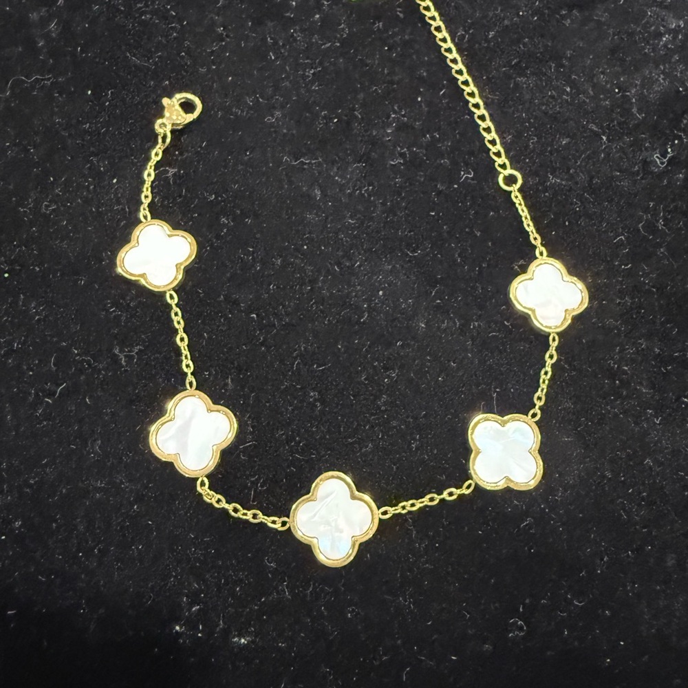 Mother of Pearl Clover Bracelet in 14k Gold over Stainless Steal
